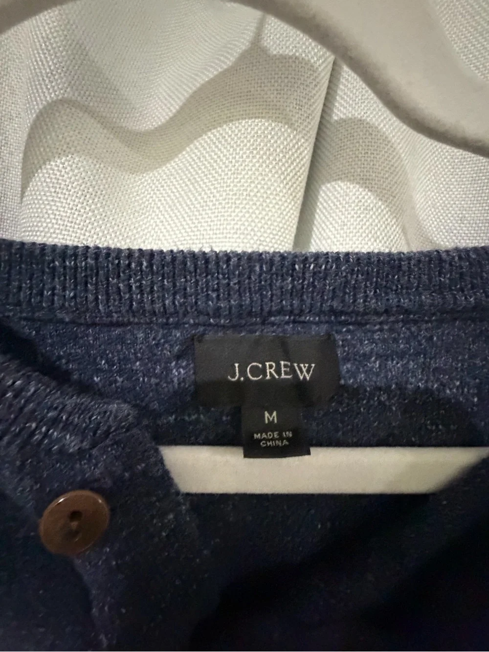 J. Crew Men's Heathered Navy Crewneck Henley Sweater